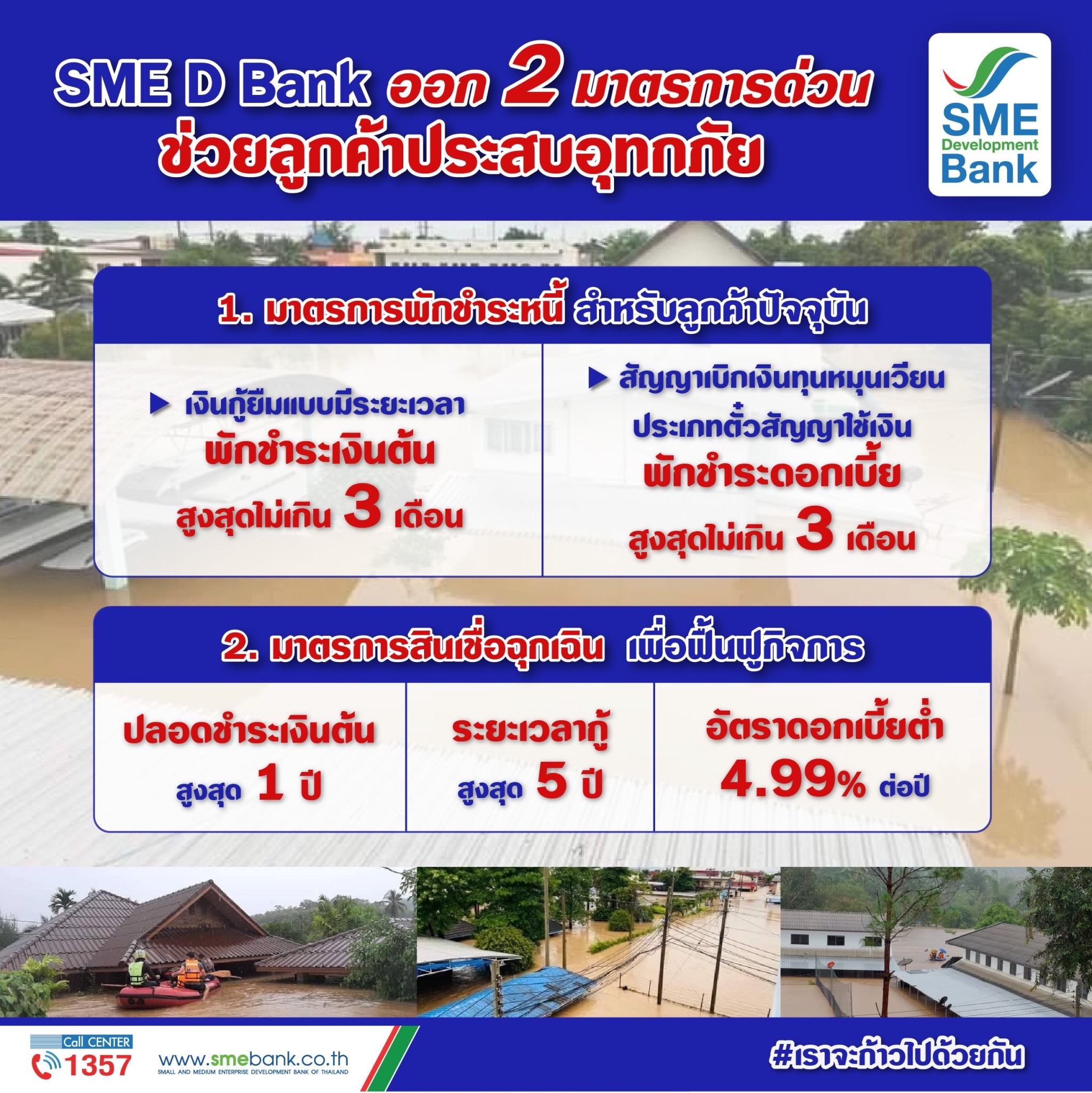 SME D Bank ออก 2 มาตรการด่วน ช่วย SMEs ประสบอุทกภัย พักชำระหนี้เงินต้น 3 เดือน