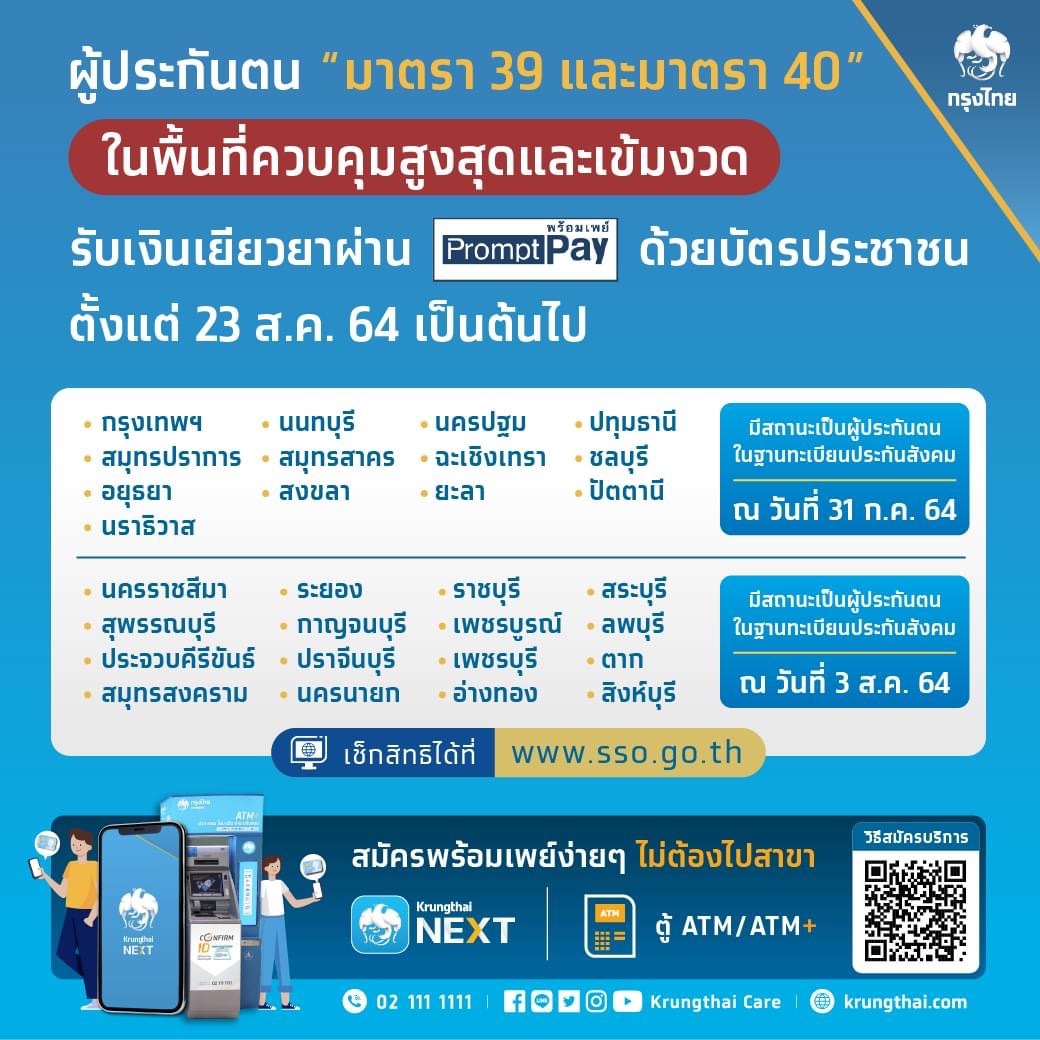 ผู้ประกันตนมาตรา 39 และมาตรา 40 โอนเงินเยียวยาเข้าบัญชี ผ่านระบบพร้อมเพย์ด้วยบัตรประชาชน