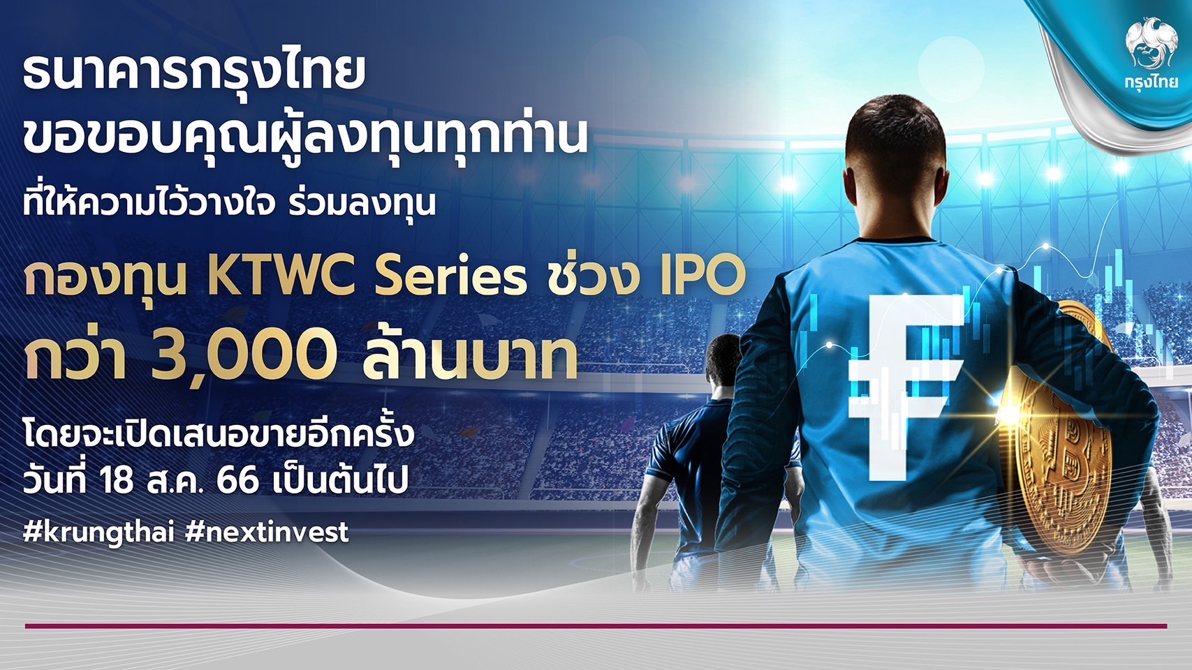 “กรุงไทย” ปลื้ม ยอดจองซื้อกองทุน Krungthai World Class Series ทะลุ 3,000 ล้านบาท เตรียมเสนอขายรอบ 2 ดีเดย์ 18 ส.ค.นี้