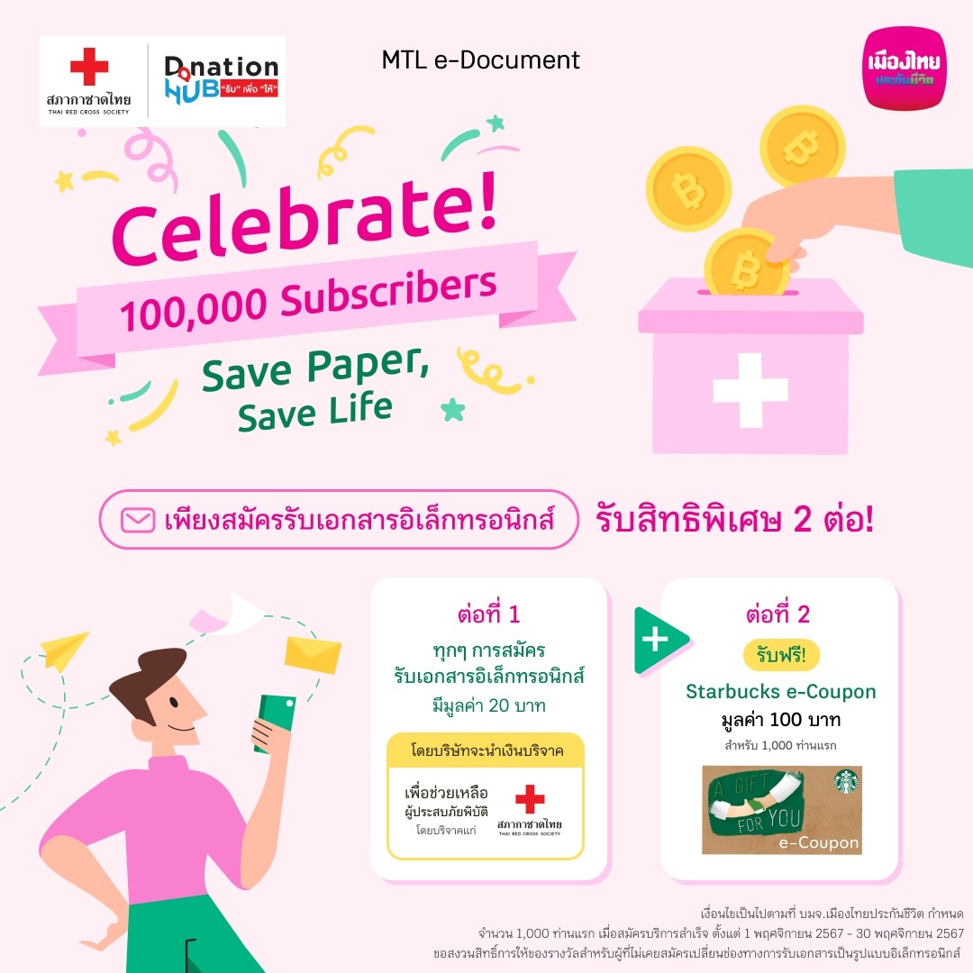 เมืองไทยประกันชีวิต เปิดตัวแคมเปญ “Save Paper, Save Life”  ชวนลูกค้าสมัครรับเอกสารอิเล็กทรอนิกส์