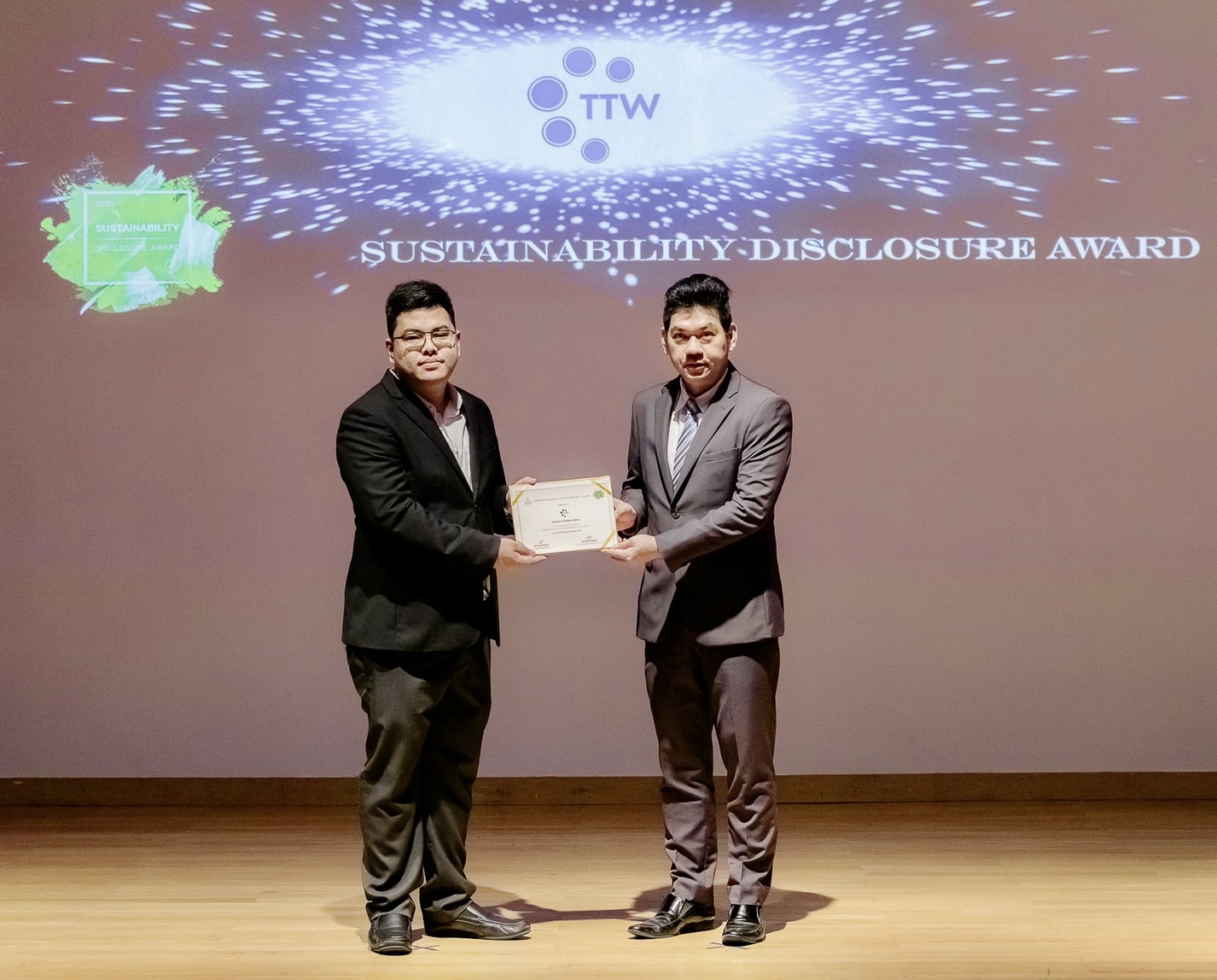 TTW คว้ารางวัล “Sustainability Disclosure Award” ปี 63  ตอกย้ำถึงการดำเนินธุรกิจที่มีการกำกับดูแลกิจการที่ดีและพร้อมพัฒนาธุรกิจสู่ความยั่งยืน