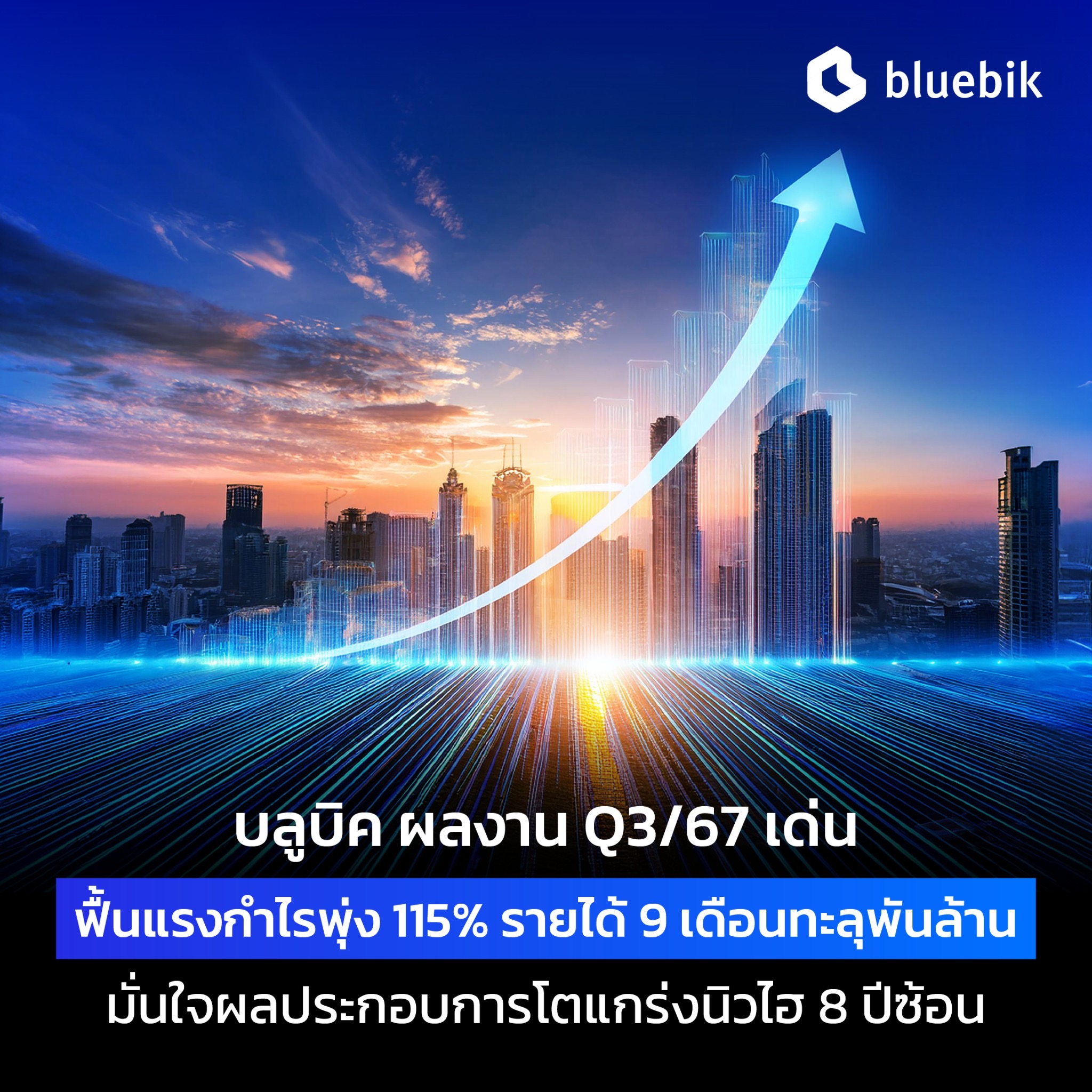 บลูบิค ผลงาน Q3/67 เด่น ฟื้นแรงกำไรพุ่ง 115% รายได้ 9 เดือนทะลุพันล้าน