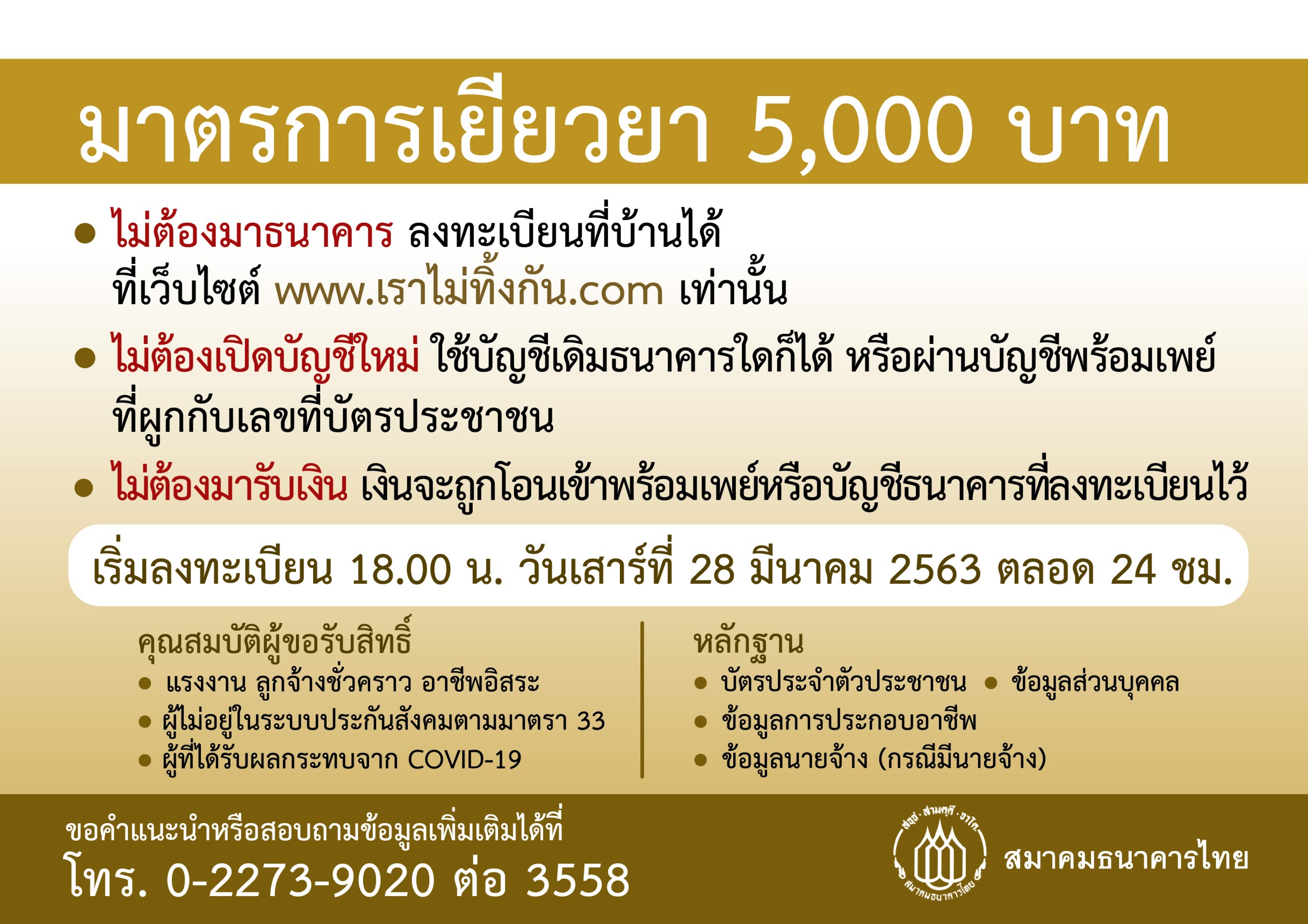 ธปท.และ 3 สมาคมธนาคารฯ ห่วงใยปชช. แจงปิดธนาคาร 28-29 มีนา ทั่วปท.