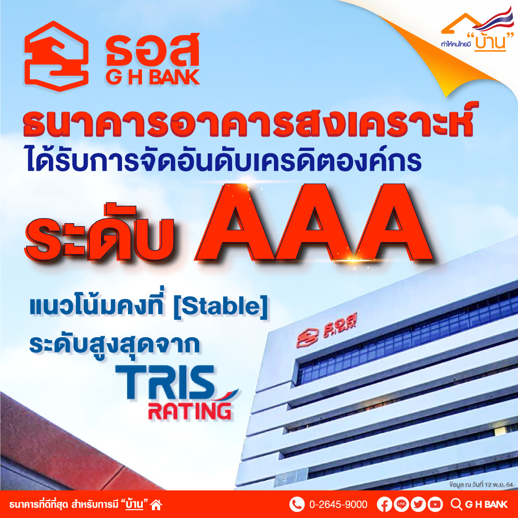 ทริสเรทติ้ง คงอันดับเครดิตองค์กร ธอส. ที่ AAA