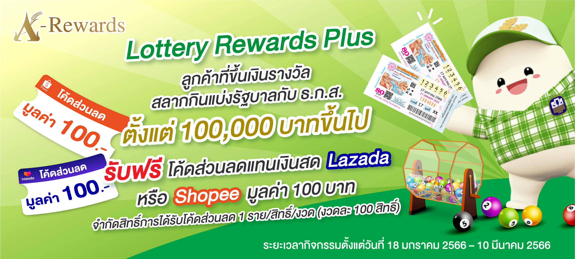 ธ.ก.ส. จัดแคมเปญ Lottery Rewards Plus ขึ้นเงินสลากกินแบ่งรัฐบาล รับโค้ดส่วนลด 100 บาท