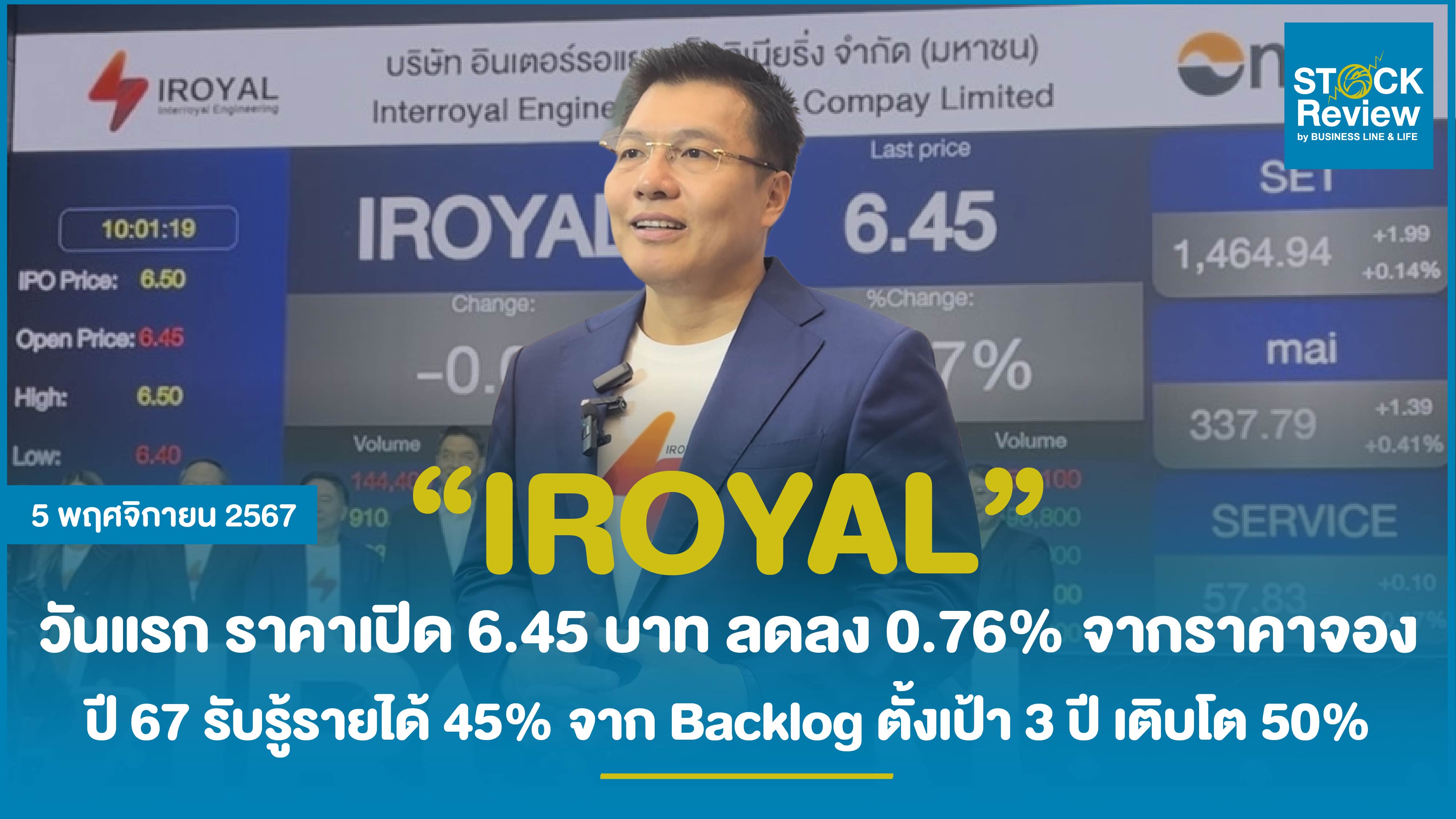 IROYAL เทรดวันแรก ราคาเปิด 6.45 บาท ลดลง 0.76% จากราคาจอง